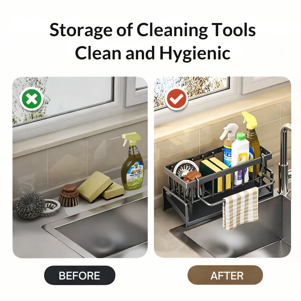 Rust-Free Kitchen Sink Rack with Towel Holder