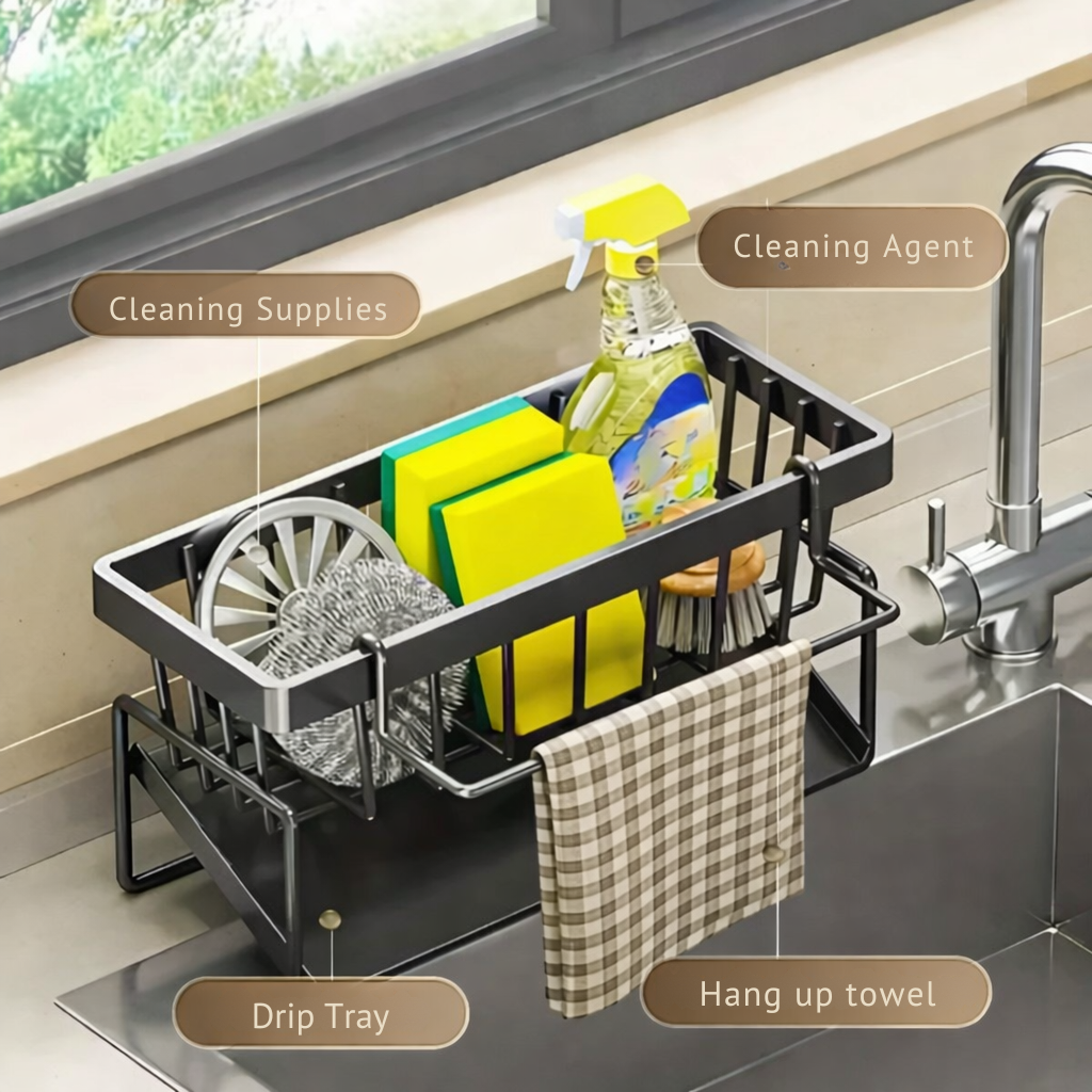 Rust-Free Kitchen Sink Rack with Towel Holder