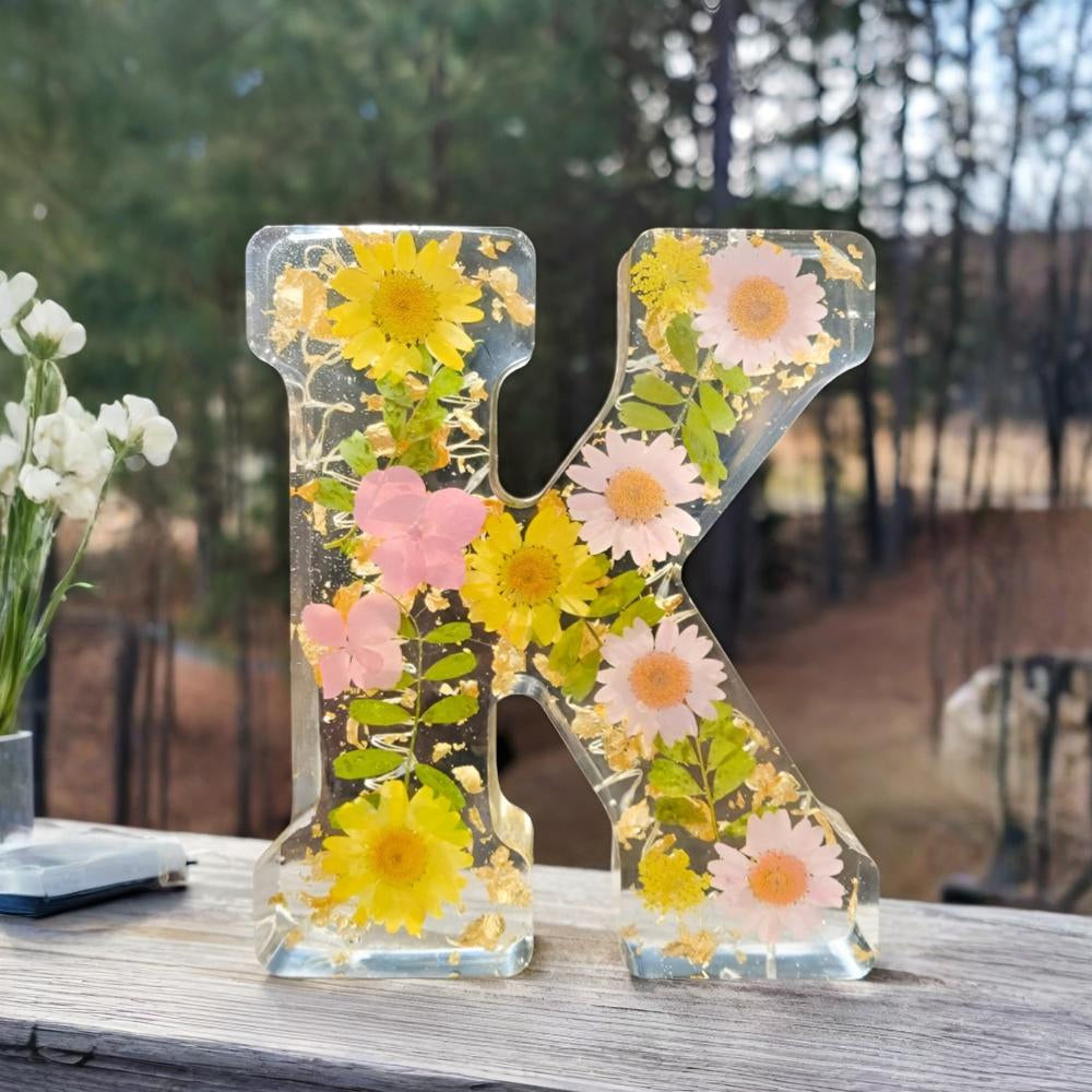 Floral Letter LED Table Lamp with Resin Design