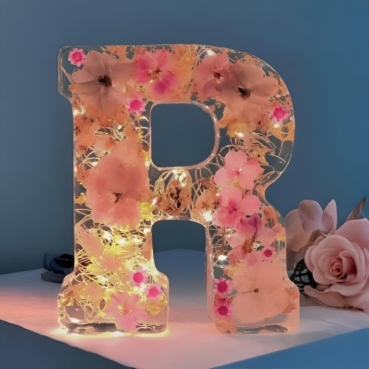 Floral Letter LED Table Lamp with Resin Design