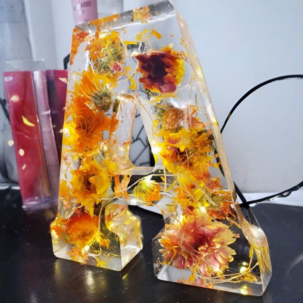 Floral Letter LED Table Lamp with Resin Design