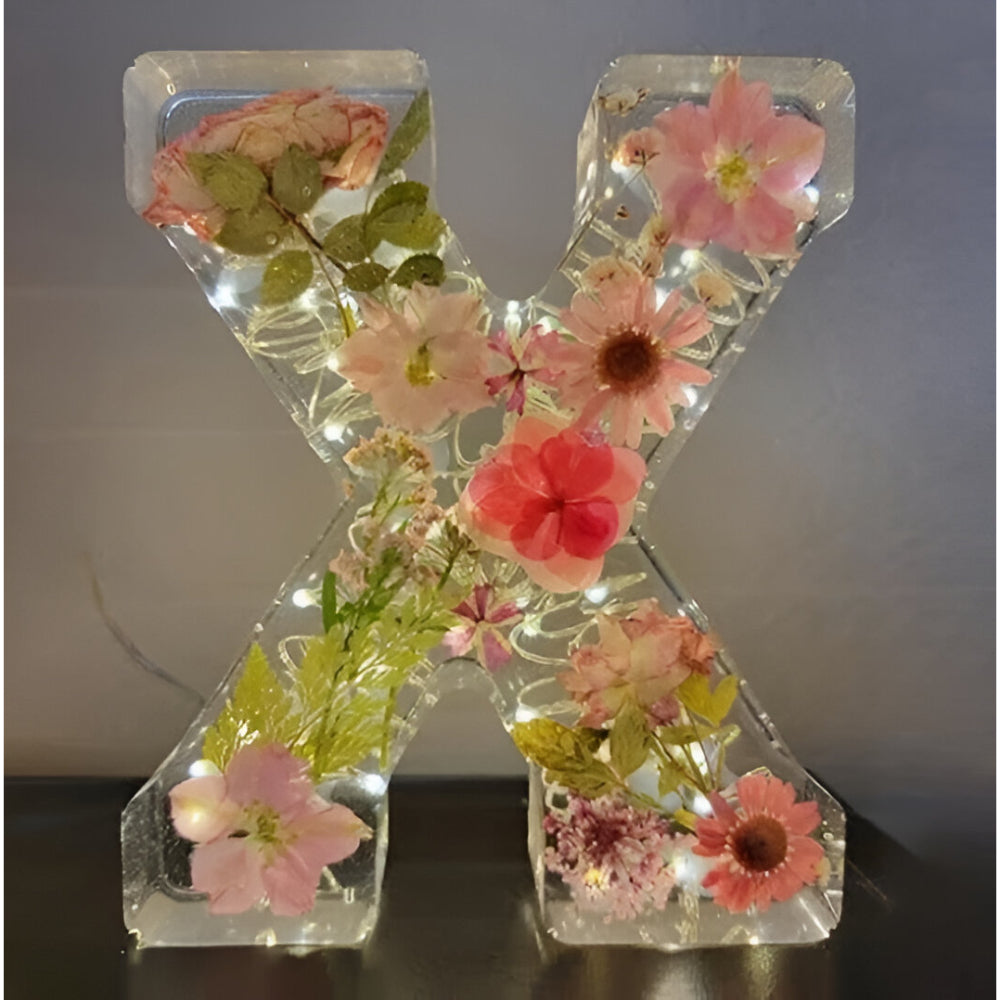 Floral Letter LED Table Lamp with Resin Design