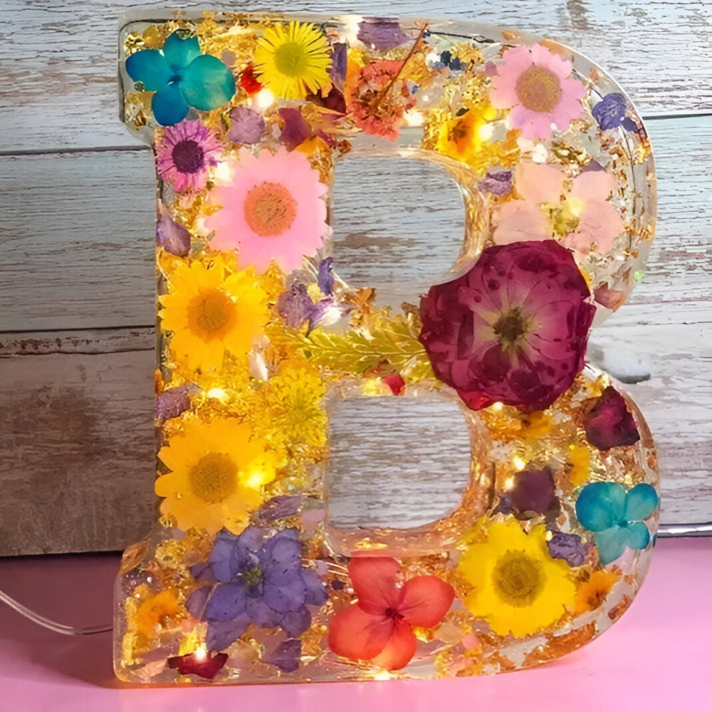 Floral Letter LED Table Lamp with Resin Design