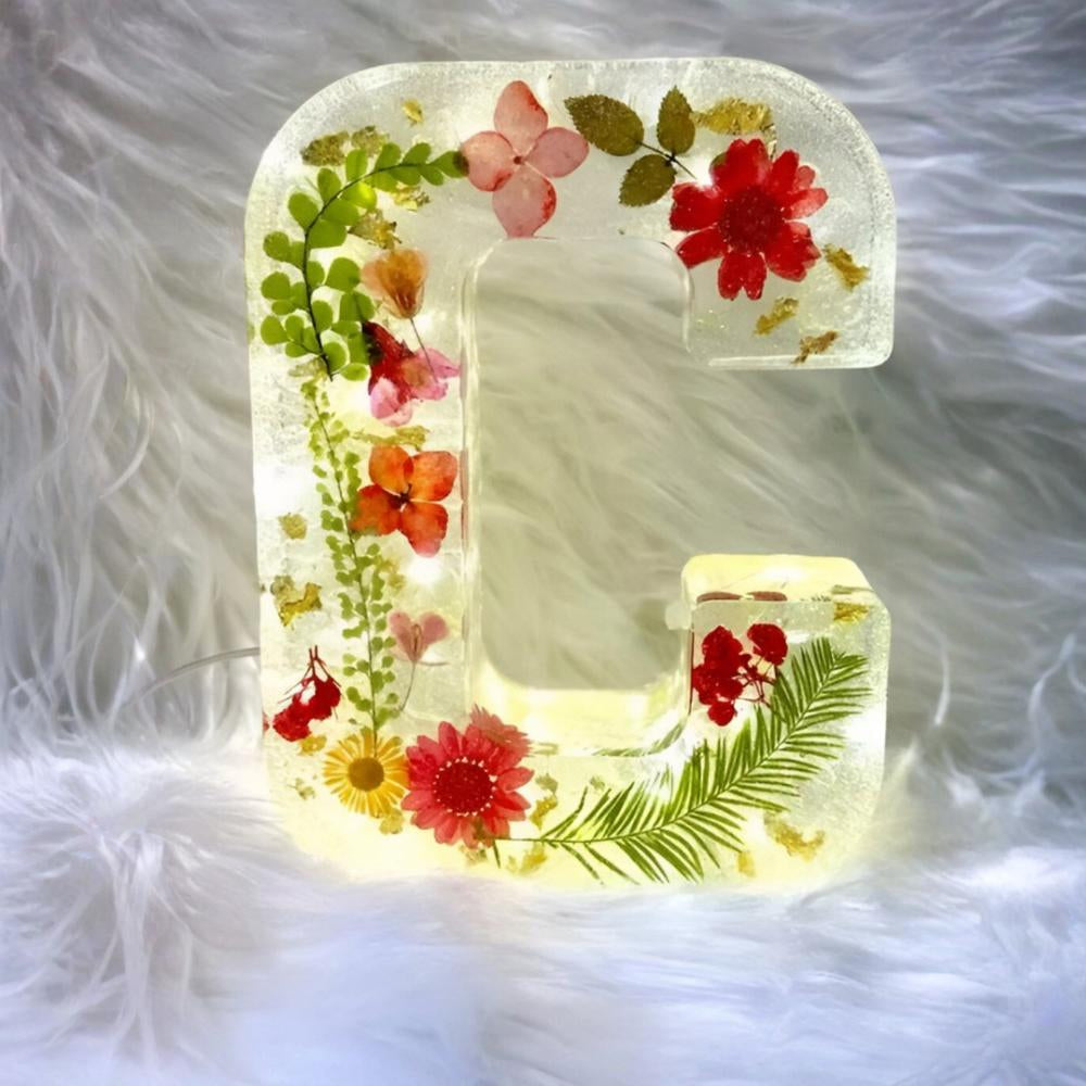 Floral Letter LED Table Lamp with Resin Design
