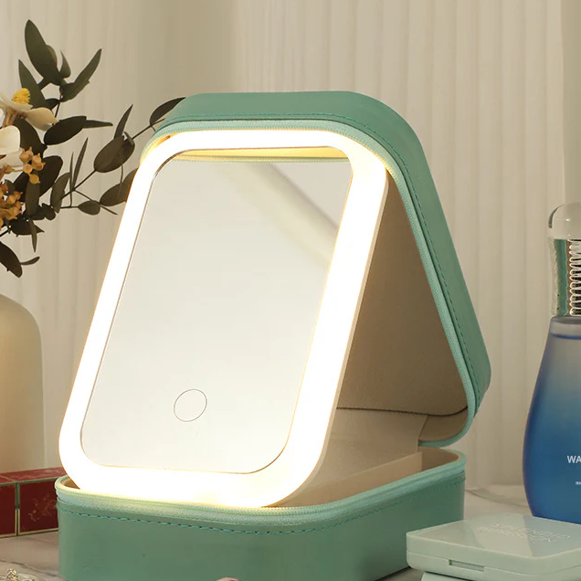 LED Cosmetic Mirror Box | 3 Lighting Modes | Organizer & Travel Case | Touch Control