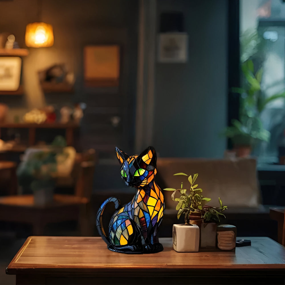 Stained Glass Cat Table Lamp - Decorative Night Light for Home