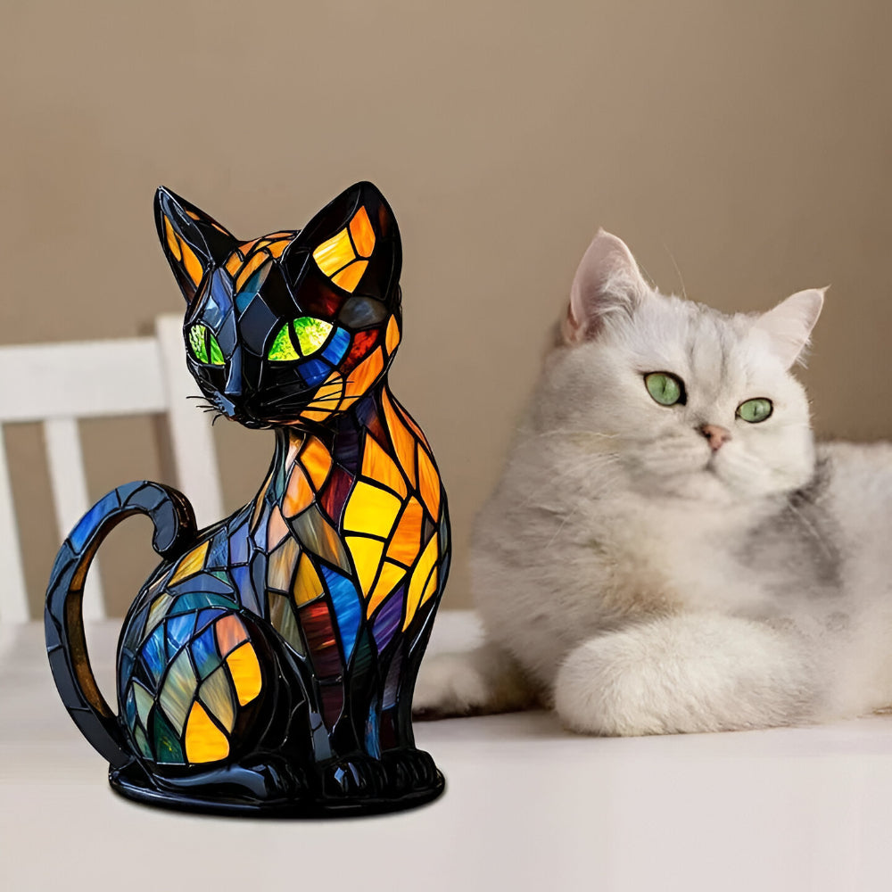 Stained Glass Cat Table Lamp - Decorative Night Light for Home