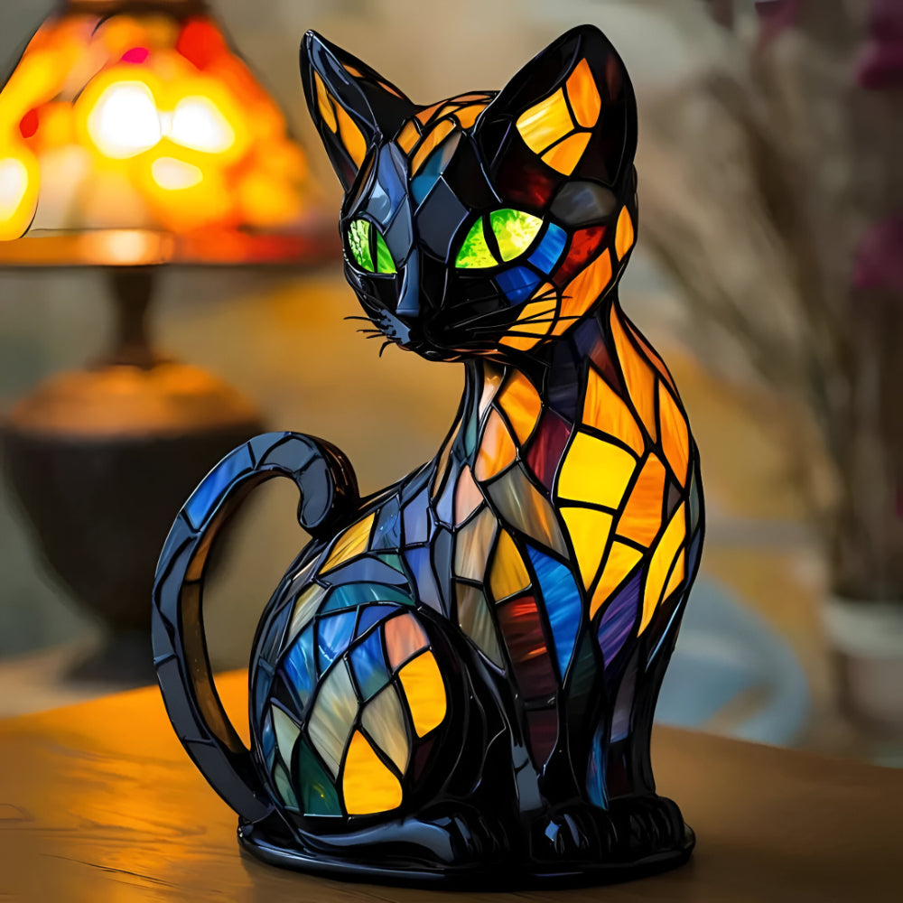 Stained Glass Cat Table Lamp - Decorative Night Light for Home