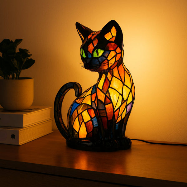 Stained Glass Cat Table Lamp - Decorative Night Light for Home