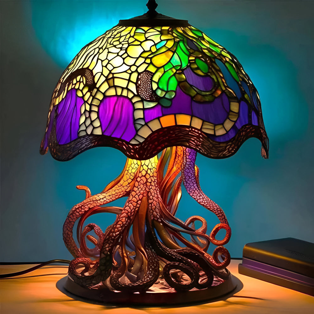 Decorative LED Stained Glass Table Lamp with Artistic Design