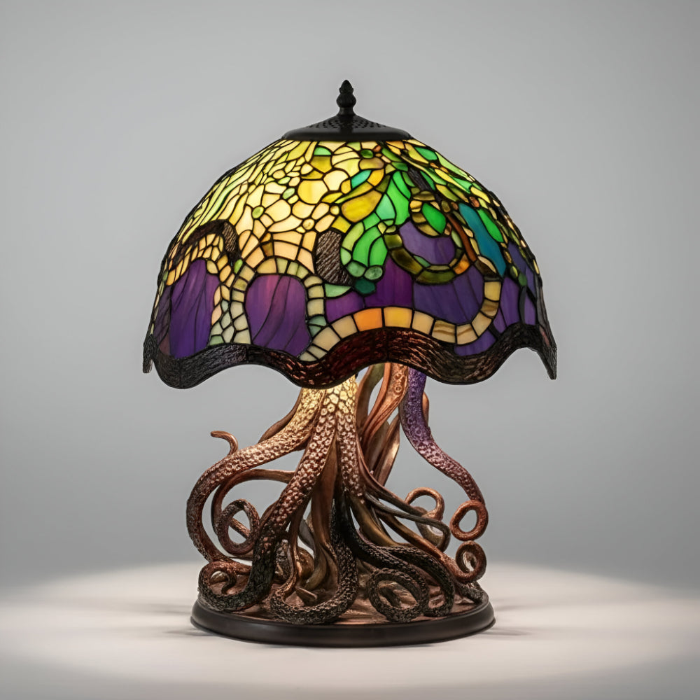 Decorative LED Stained Glass Table Lamp with Artistic Design