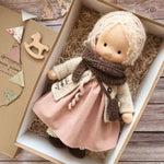 Handcrafted Waldorf Plush Doll – Soft Cotton Toy with Fabric Box | Cute & Cuddly | Perfect for Children's Birthdays & Imaginative Play