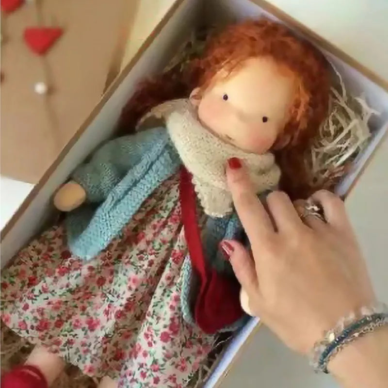 Handcrafted Waldorf Plush Doll – Soft Cotton Toy with Fabric Box | Cute & Cuddly | Perfect for Children's Birthdays & Imaginative Play