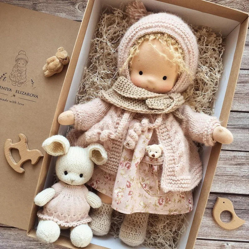 Handcrafted Waldorf Plush Doll – Soft Cotton Toy with Fabric Box | Cute & Cuddly | Perfect for Children's Birthdays & Imaginative Play