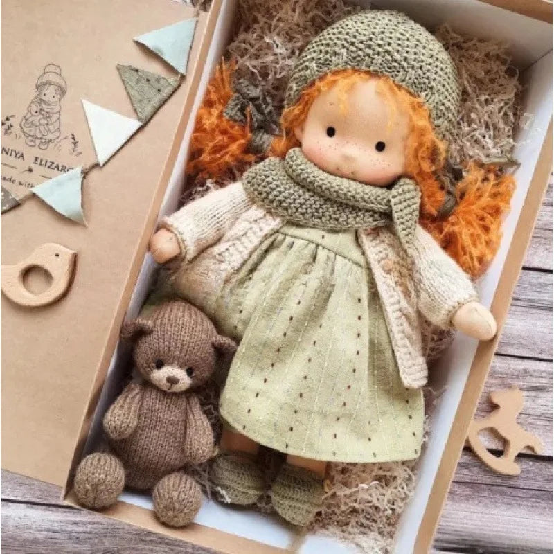 Handcrafted Waldorf Plush Doll – Soft Cotton Toy with Fabric Box | Cute & Cuddly | Perfect for Children's Birthdays & Imaginative Play