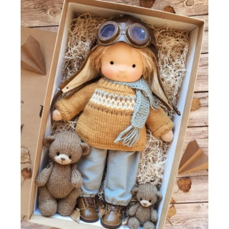 Handcrafted Waldorf Plush Doll – Soft Cotton Toy with Fabric Box | Cute & Cuddly | Perfect for Children's Birthdays & Imaginative Play