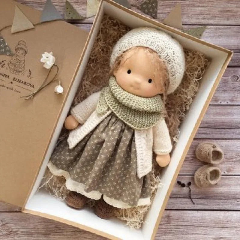 Handcrafted Waldorf Plush Doll – Soft Cotton Toy with Fabric Box | Cute & Cuddly | Perfect for Children's Birthdays & Imaginative Play