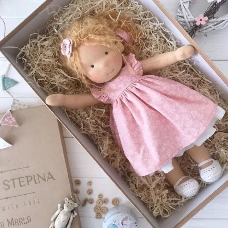 Handcrafted Waldorf Plush Doll – Soft Cotton Toy with Fabric Box | Cute & Cuddly | Perfect for Children's Birthdays & Imaginative Play