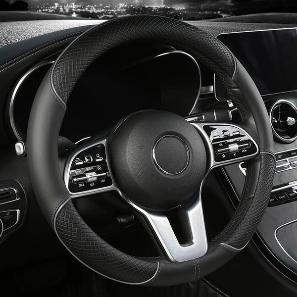 Premium Faux Leather Steering Wheel Cover with Diamond Anti-Slip Grip for Enhanced Driving Comfort and Control