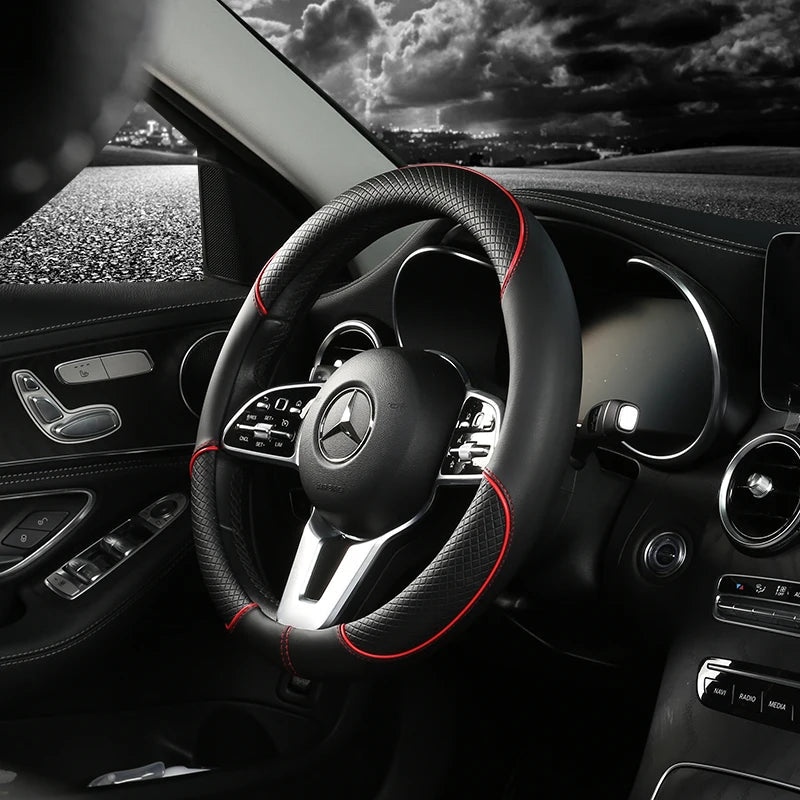 Premium Faux Leather Steering Wheel Cover with Diamond Anti-Slip Grip for Enhanced Driving Comfort and Control