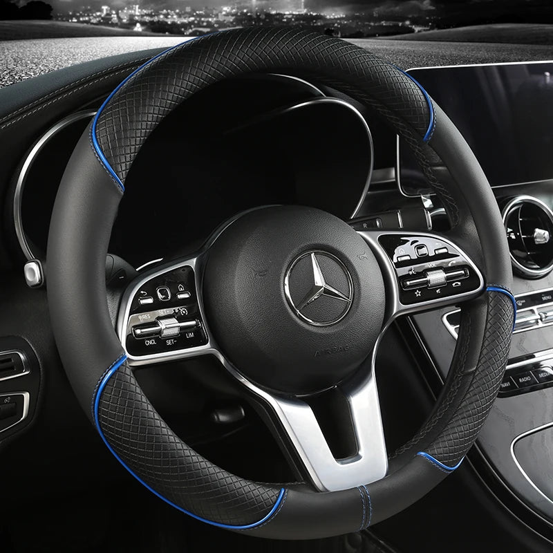Premium Faux Leather Steering Wheel Cover with Diamond Anti-Slip Grip for Enhanced Driving Comfort and Control