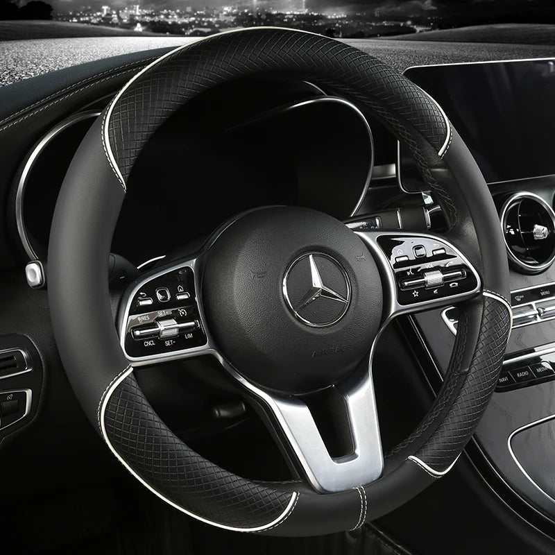 Premium Faux Leather Steering Wheel Cover with Diamond Anti-Slip Grip for Enhanced Driving Comfort and Control