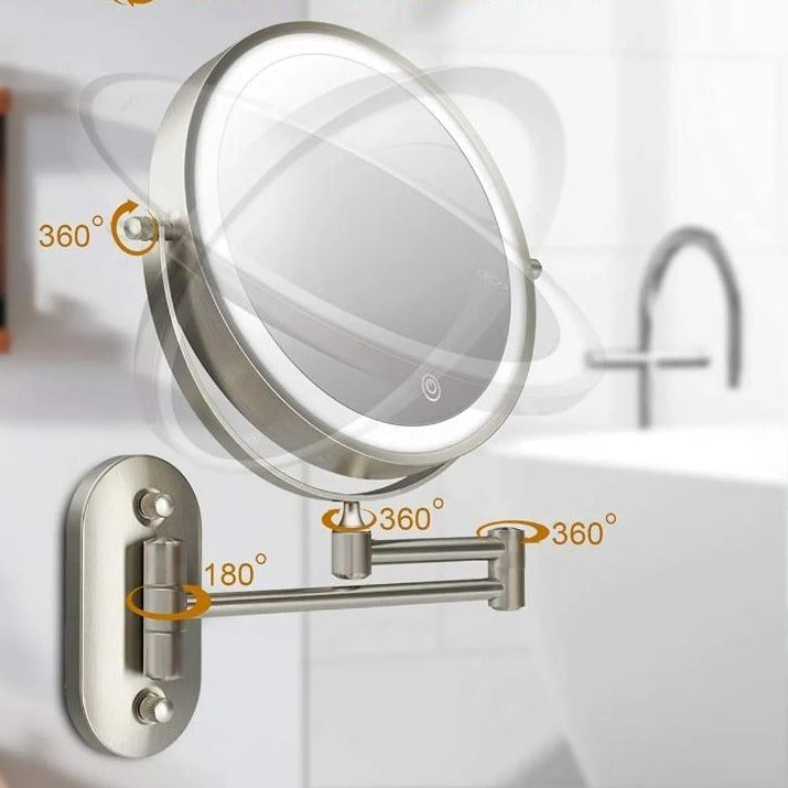 Rechargeable LED Magnifying Mirror | Cosmetics & Bathroom | Chrome Silver