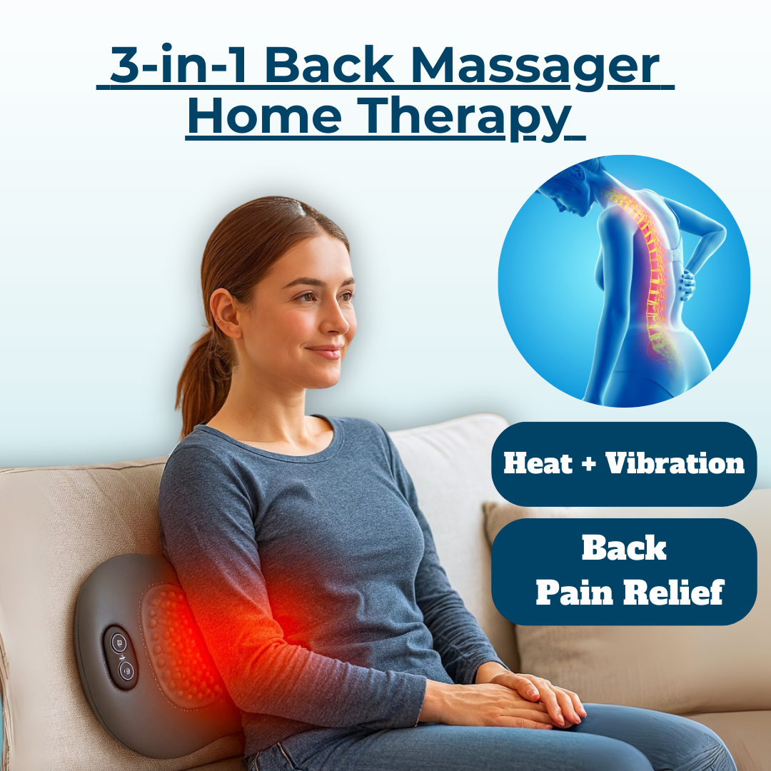 Back Pain Massager with Heat & Vibration, Support for Sciatica Relief, Lumbar Pain & Posture Correction – 3-in-1 Home Therapy