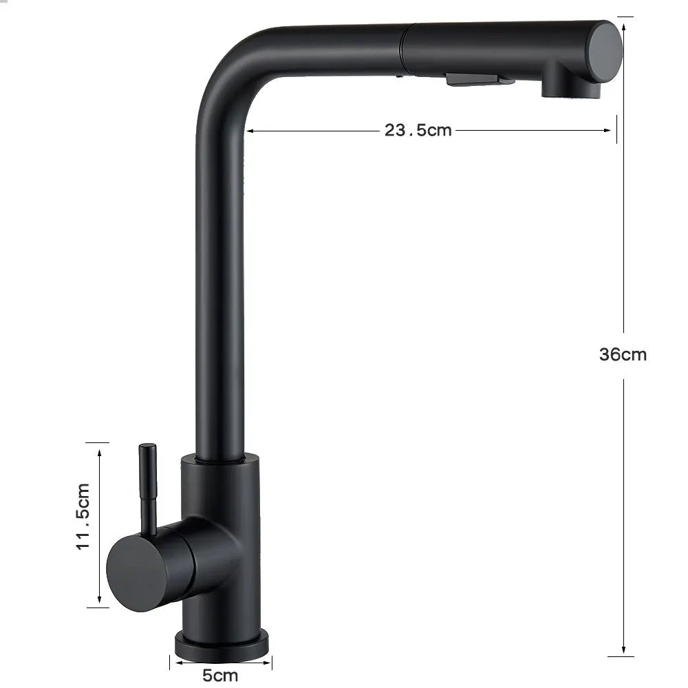 Pull-Out Kitchen Faucet - Flexible 2-Mode Stream and Spray Head, Stainless Steel Hot-Cold Water Mixing Fixture