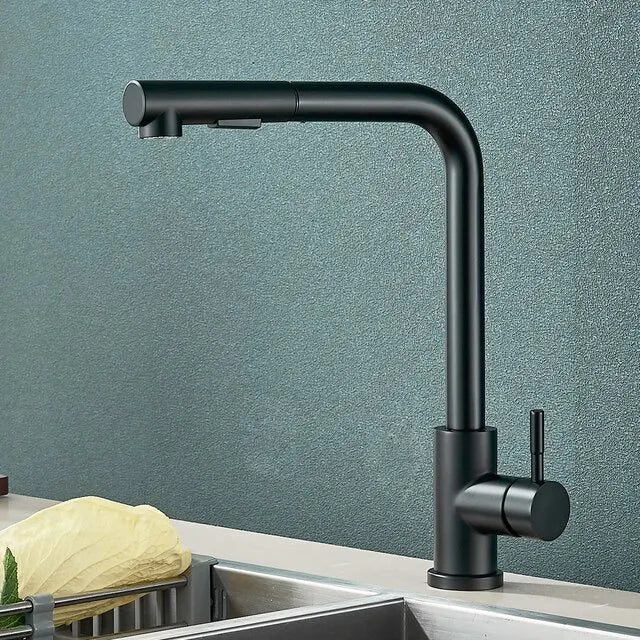 Pull-Out Kitchen Faucet - Flexible 2-Mode Stream and Spray Head, Stainless Steel Hot-Cold Water Mixing Fixture