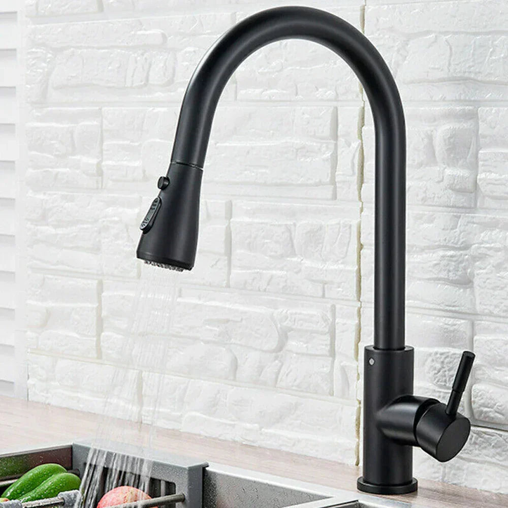 Pull-Out Faucet with Single Lever Mixer – Flexible Faucet with Shower Function, High Quality Stainless Steel, Ideal for Modern Kitchens, Easy Installation