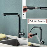Pull-Out Kitchen Faucet - Flexible 2-Mode Stream and Spray Head, Stainless Steel Hot-Cold Water Mixing Fixture