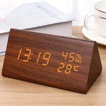 Wooden Look LED Alarm Clock with Three Alarms, Temperature Display, and Adjustable Brightness