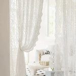 French Country Style Lace Curtain with Beaded Phoenix Tail Detail