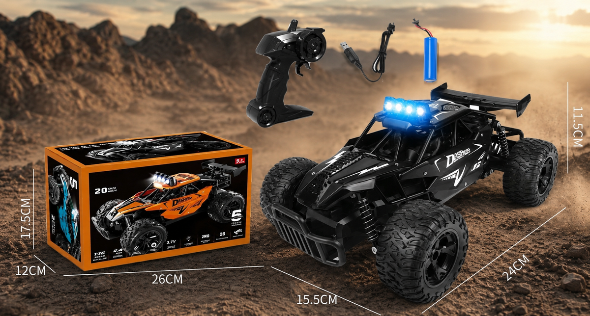 High-Performance Remote-Controlled Car with Aluminum Frame – Durable RC Racing Vehicle Featuring LED Headlights