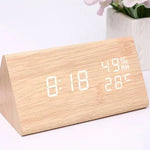 Wooden Look LED Alarm Clock with Three Alarms, Temperature Display, and Adjustable Brightness