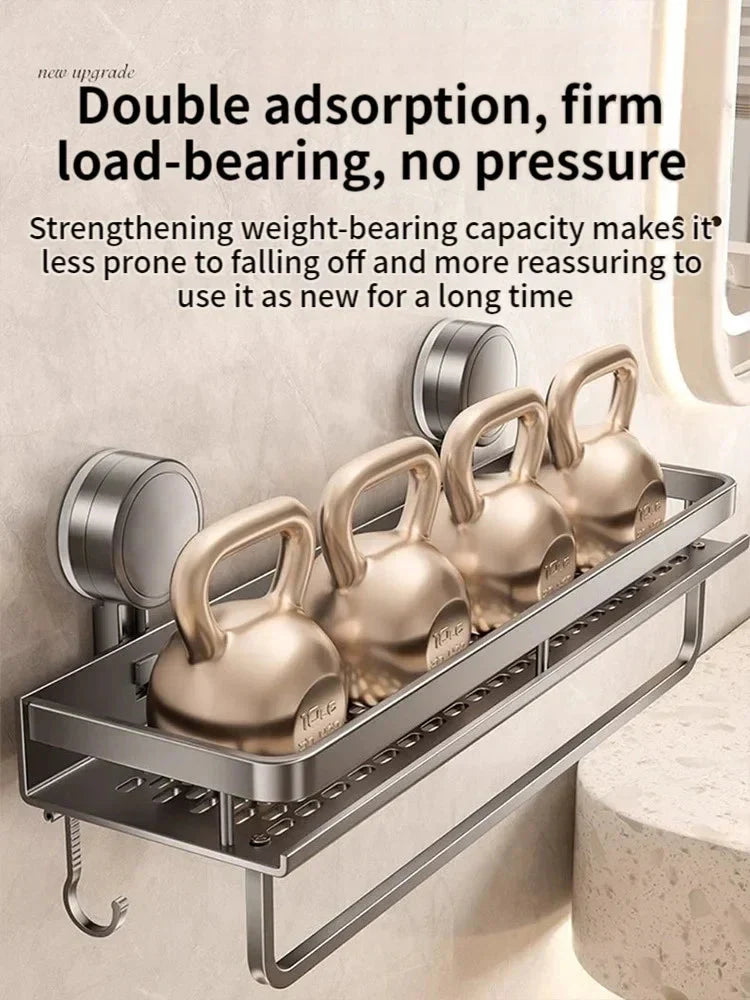 Drill-Free Suction Cup Bathroom Shelf with Drip Tray