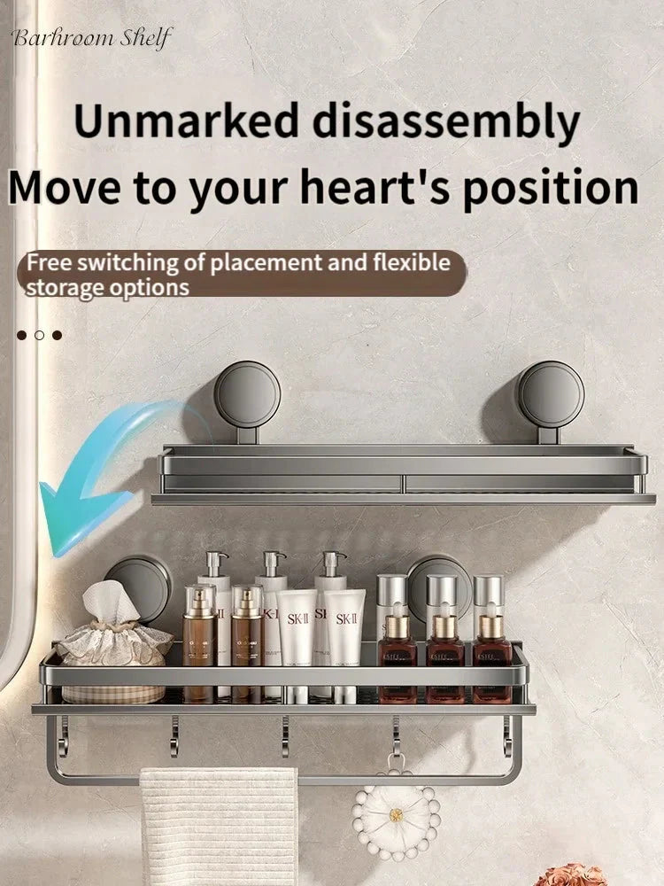 Drill-Free Suction Cup Bathroom Shelf with Drip Tray