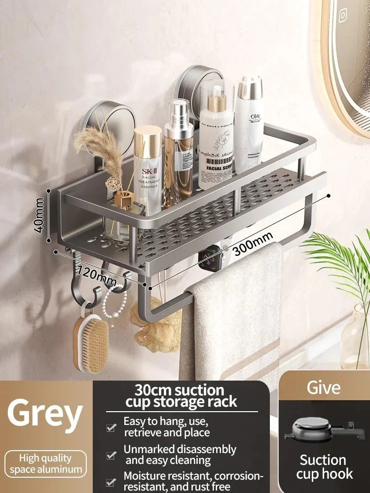 Drill-Free Suction Cup Bathroom Shelf with Drip Tray
