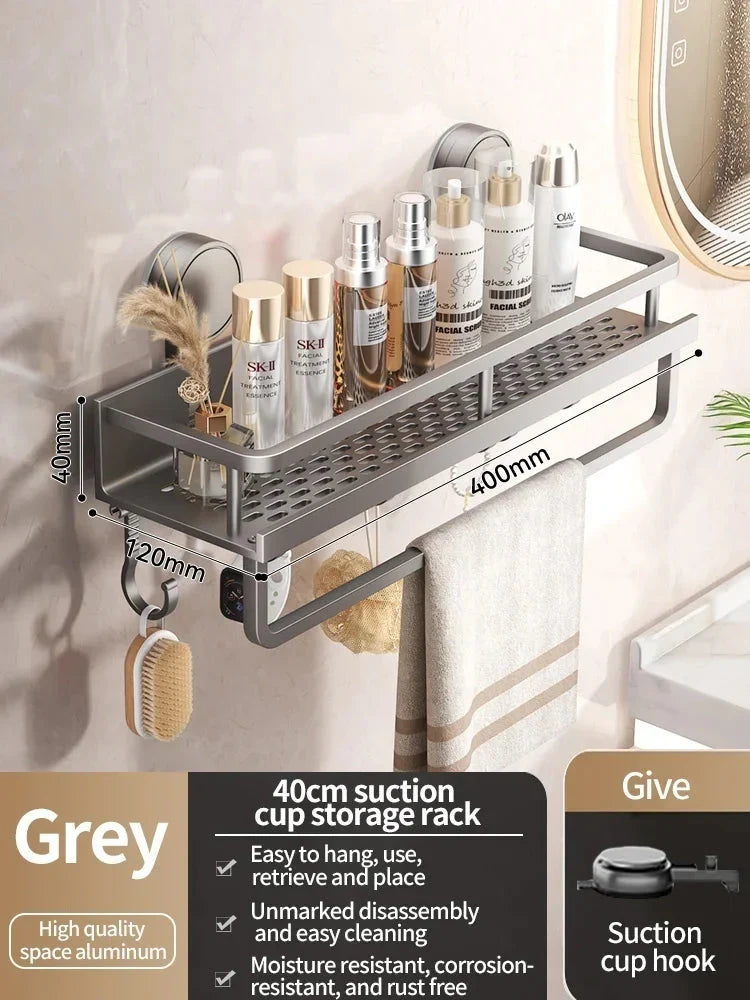 Drill-Free Suction Cup Bathroom Shelf with Drip Tray