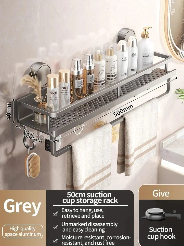 Drill-Free Suction Cup Bathroom Shelf with Drip Tray
