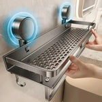 Drill-Free Suction Cup Bathroom Shelf with Drip Tray