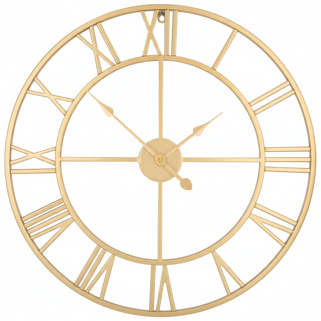 Vintage Round Silent Wall Clock with Metal Frame for Bedroom