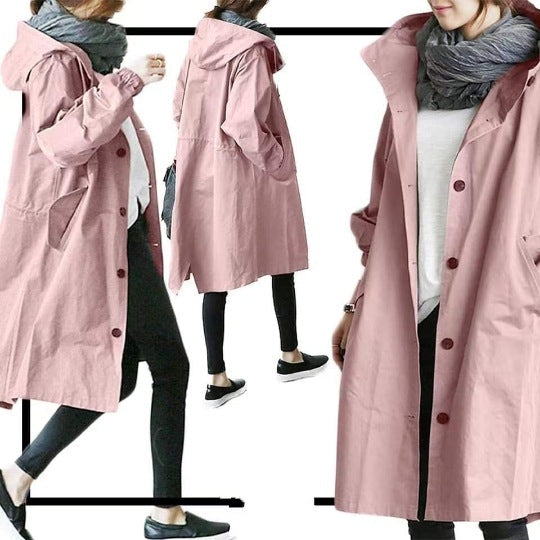 Waterproof and Windproof Hooded Trench Coat for Women