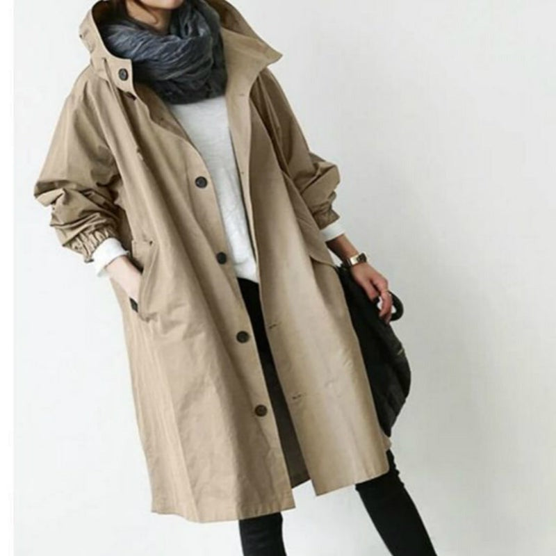 Waterproof and Windproof Hooded Trench Coat for Women