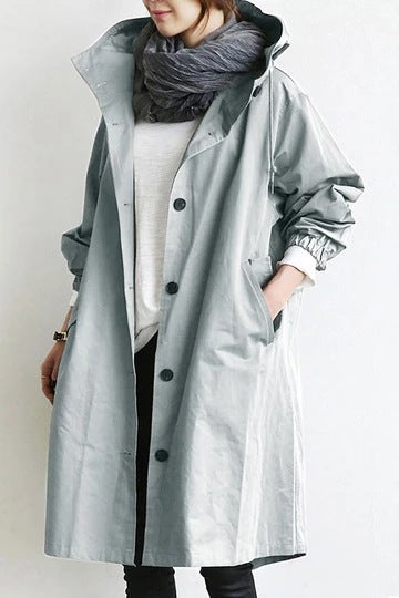 Waterproof and Windproof Hooded Trench Coat for Women