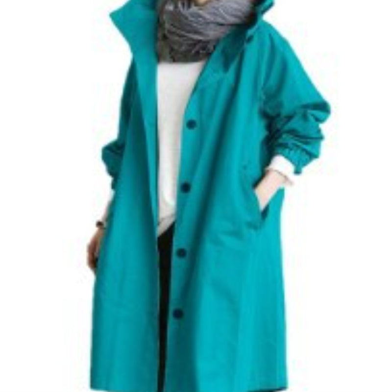 Waterproof and Windproof Hooded Trench Coat for Women