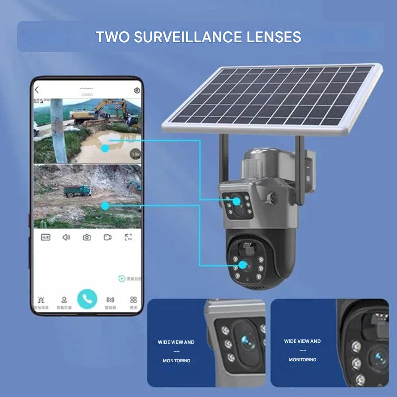 Dual Lens Solar Security Camera | 10x Zoom 360° PTZ | 12,000 mAh IP66 4G WLAN