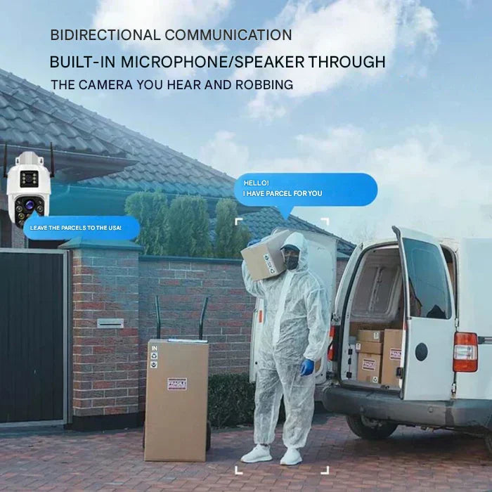 Dual Lens Solar Security Camera | 10x Zoom 360° PTZ | 12,000 mAh IP66 4G WLAN