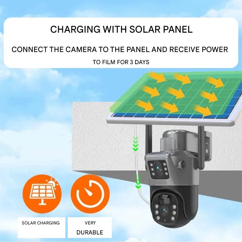 Dual Lens Solar Security Camera | 10x Zoom 360° PTZ | 12,000 mAh IP66 4G WLAN